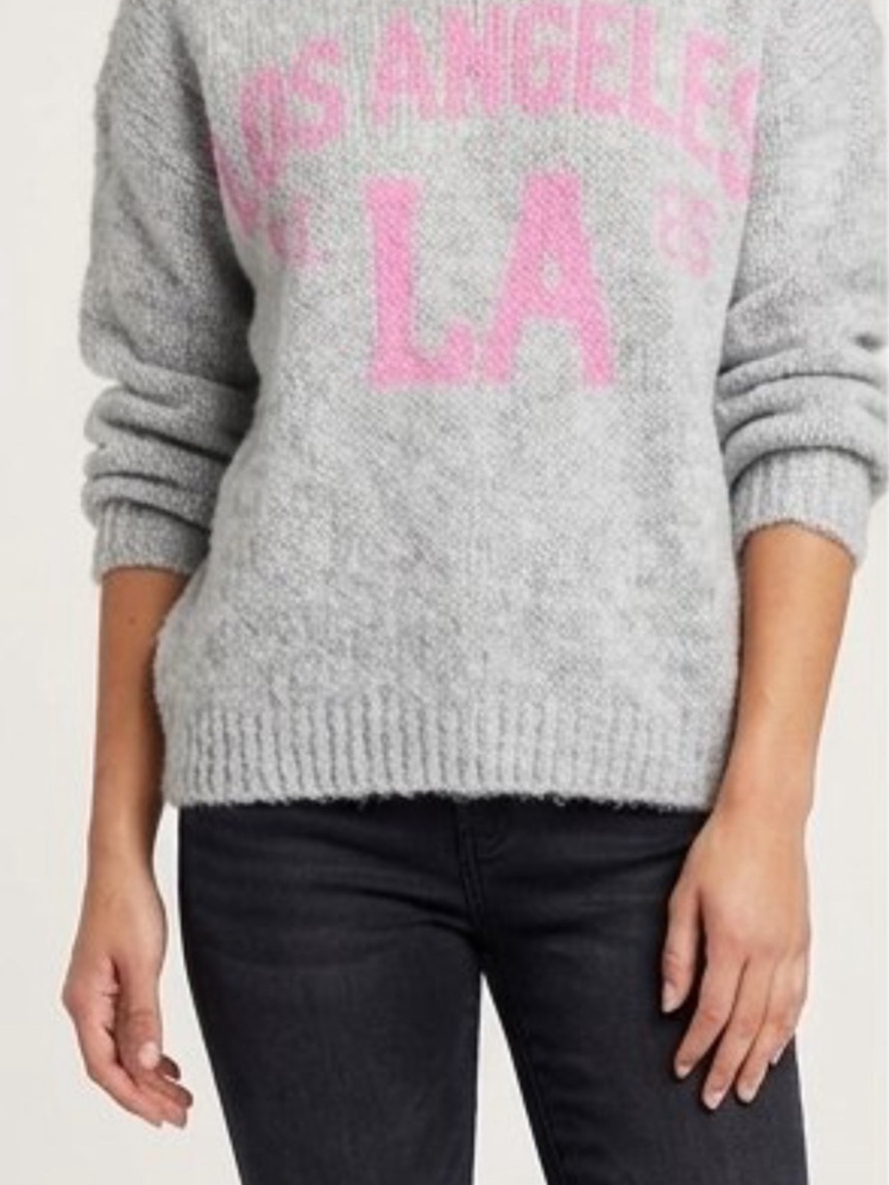 Vintage Havana Gray Crewneck Sweater with Pink LA Graphic